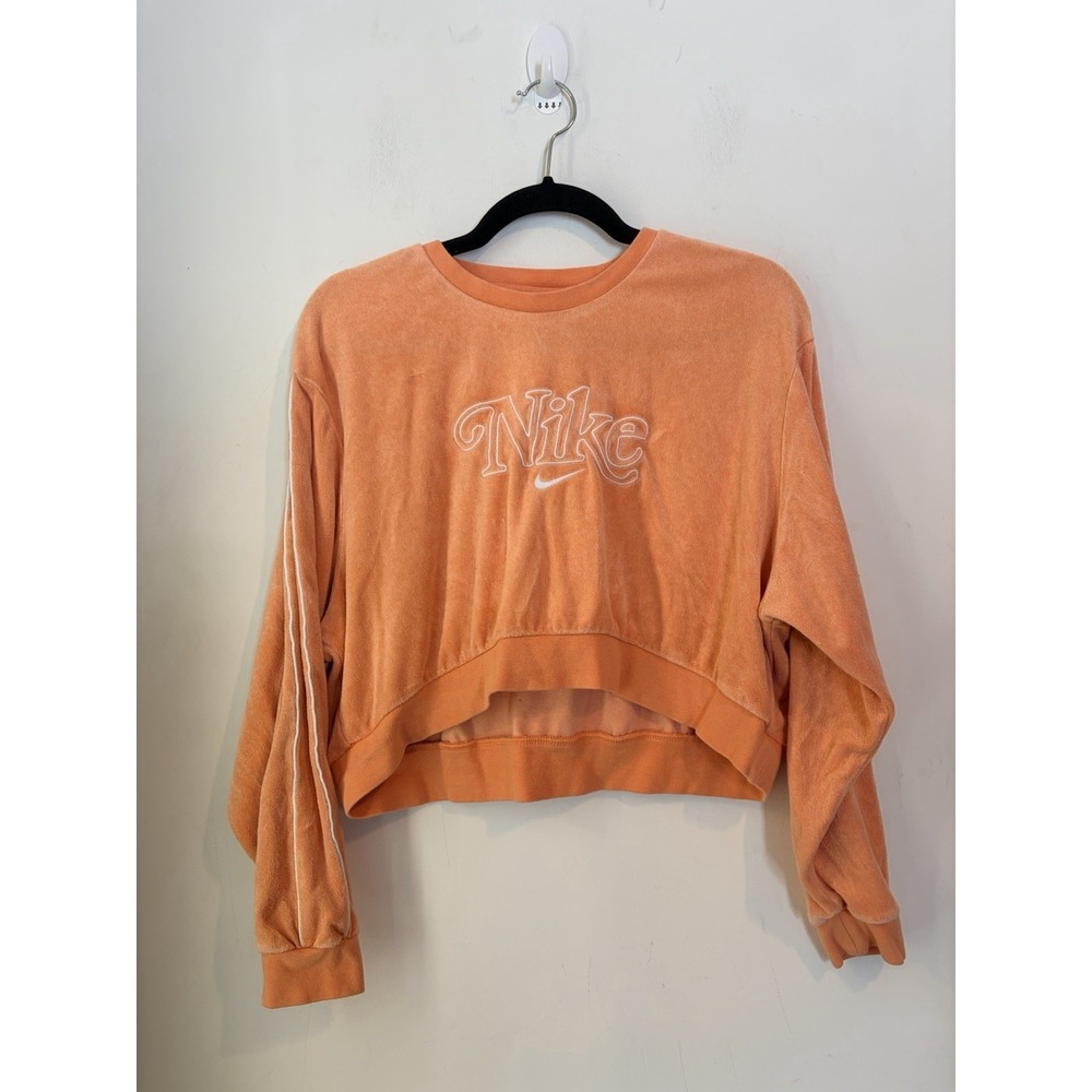 Nike‎ Sweatshirt Womens Size XS Retro Femme Terry Cropped Crew Orange